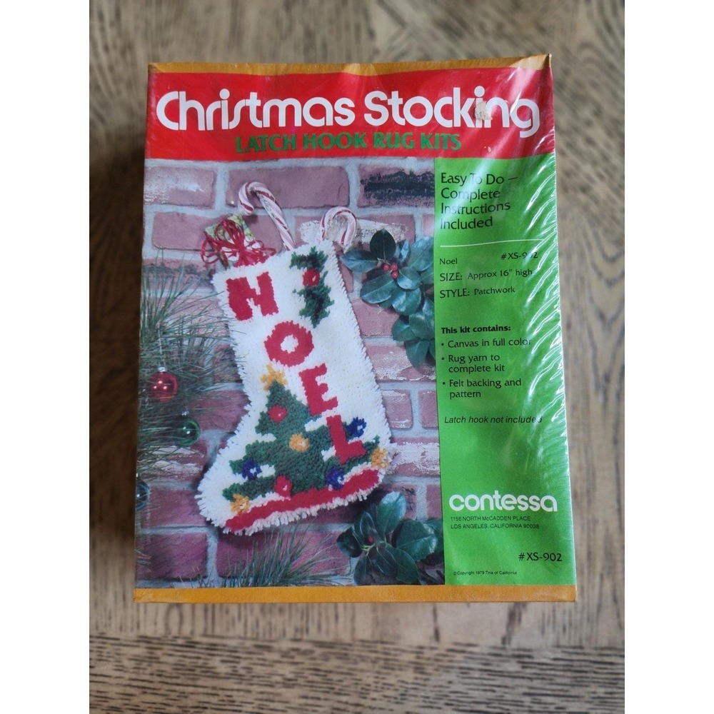 Latch Hook Kit Christmas Stocking Noel New Vintage Craft Kit 1979 Contessa NOS